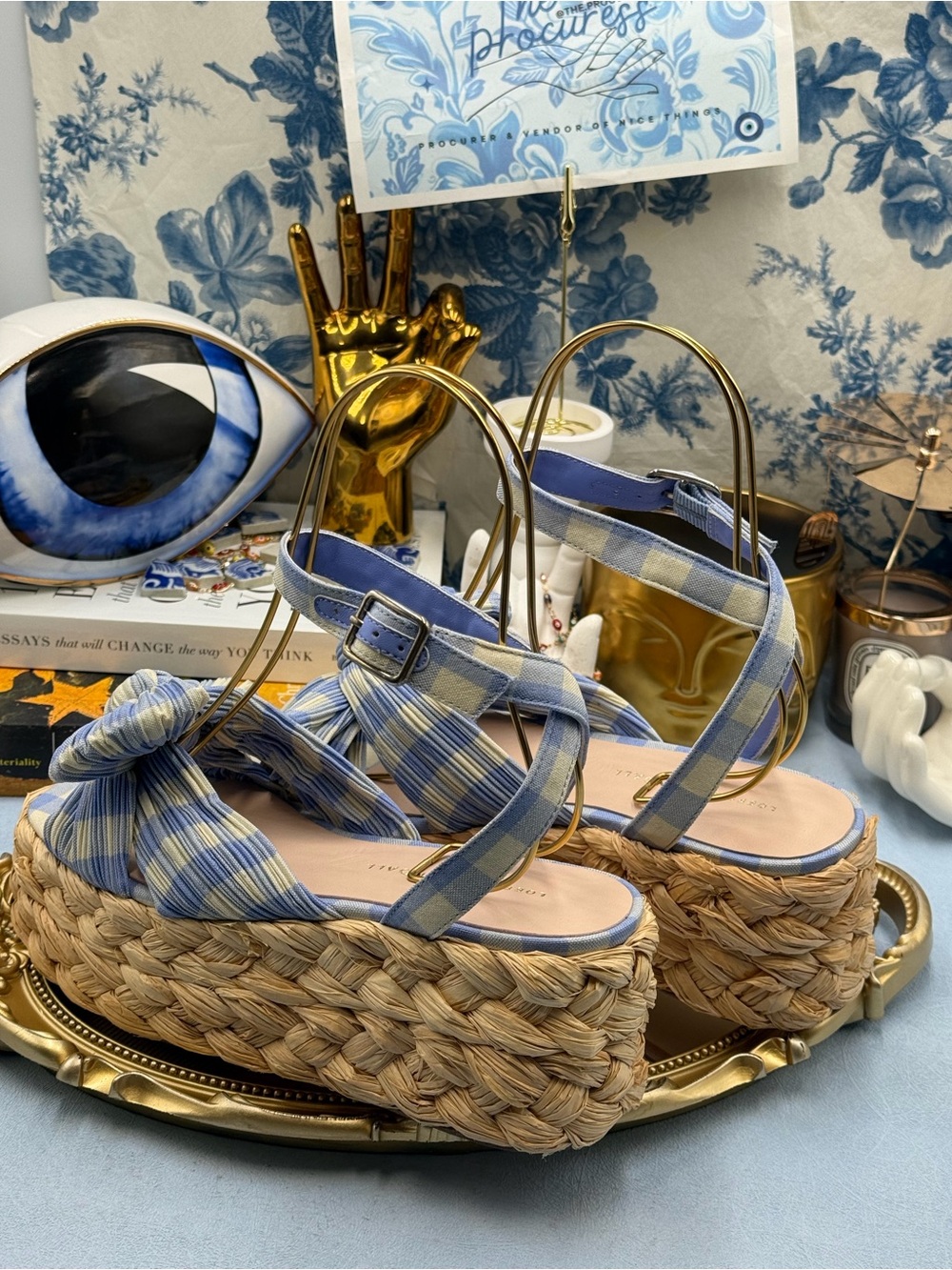 🆕 LOEFFLER RANDALL 🧿 NWOB Gaby Espadrille Sandals, Blue Gingham - Sz 7 - Picture 8 of 16